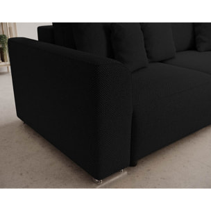 Gabriel - Canapé panoramique en U 7 places convertible avec coffre en tissu texturé - Noir