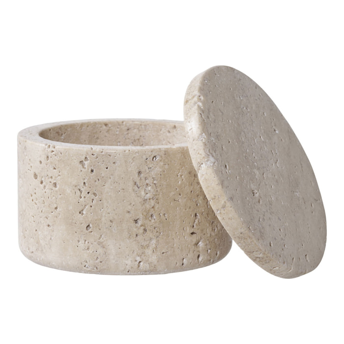 Portagioie in travertino naturale con coperchio ø10x6,5 cm