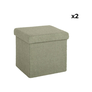 Lot de 2 tabourets de rangement verts en bouclettes avec coffre pour enfant pliable