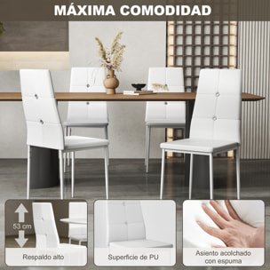 Juego de 6 Sillas de Comedor Tapizada en PU Sillas de Cocina con Respaldo Alto con Botones y Patas de Acero Diseño Moderno para Salón Dormitorio Blanco