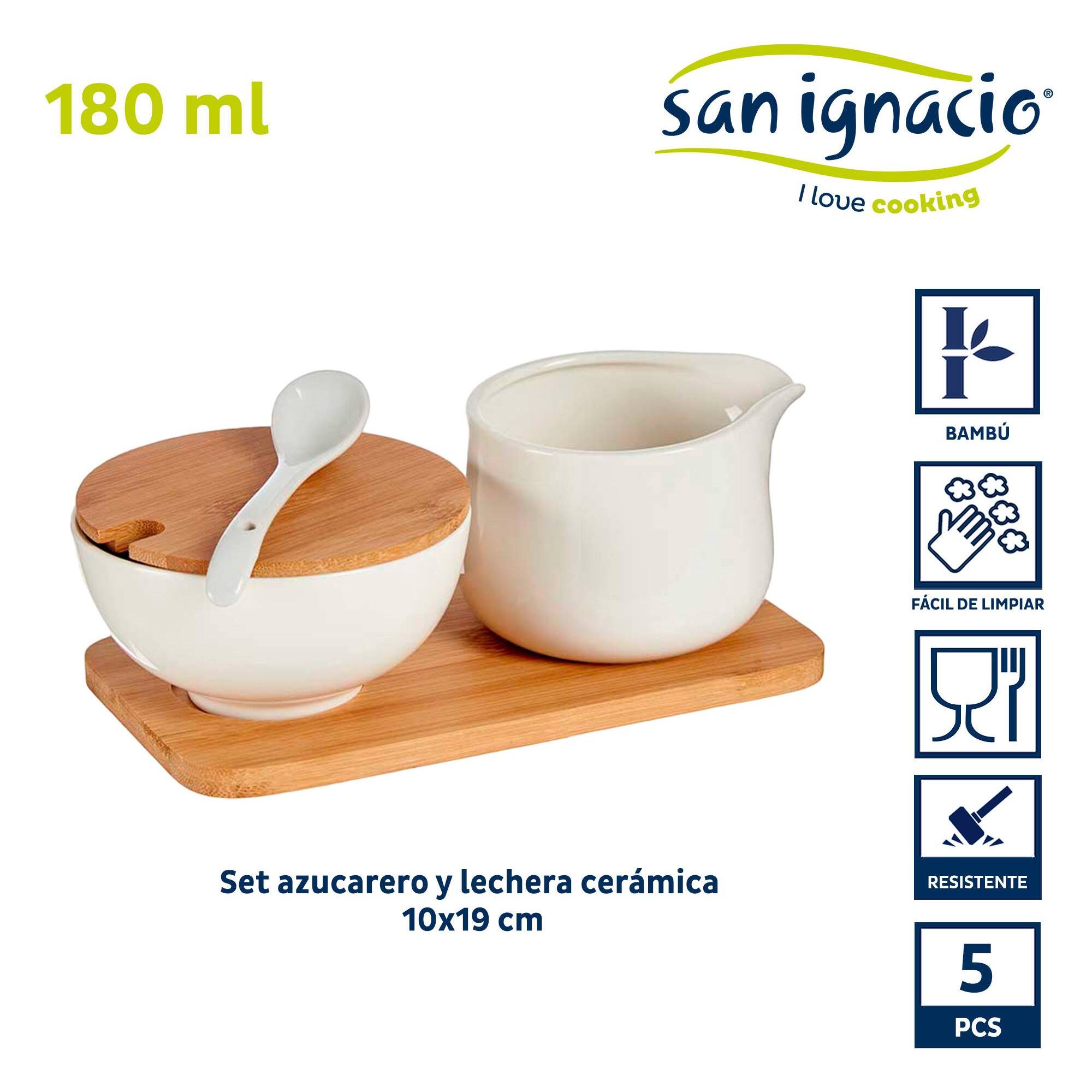 Set azucarero y lechera en ceramica y bambú