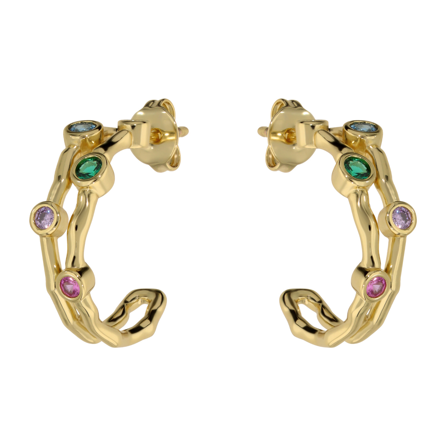 Orecchini a Lobo Martellati con Cubic Zirconia Colorate