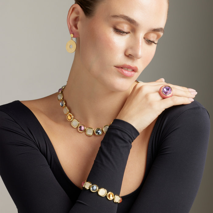 Pulsera de Cristal Multicolor acabada en oro amarillo de 18K