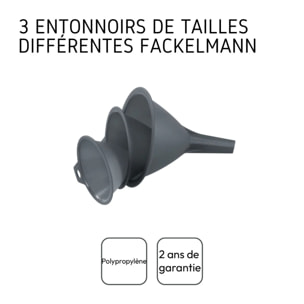 Lot de 3 entonnoirs en plastique 8, 9 et 11 cm Fackelmann