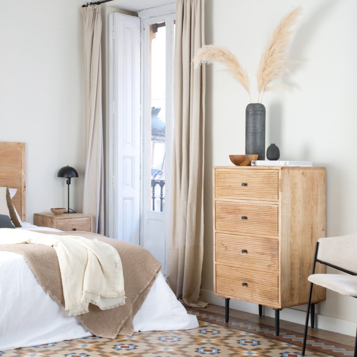 Chiffonnier Boreal -bois massif de manguier-couleur bahamas naturelles 60 x 107 x 45 cm