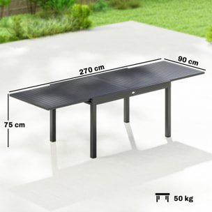 Mesa de Jardín Extensible 135/270x90 cm, Mesa de Comedor Exterior Extensible Rectangular de Aluminio, con Superficie de Lamas para 6-10 Personas, para Patio, Terraza, Gris Oscuro