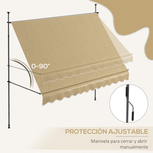 Toldo Manual Retráctil 3x1,2 m Toldo Exterior Terraza Enrollable Altura Ajustable con Manivela 210-300 cm Sin Taladro Protección UV30+ para Balcón Jardín Beige