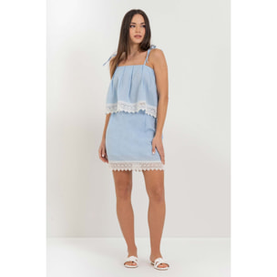 Kocca - Top da donna in cotone con pizzo e spalline da annodare Donna