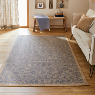 Tapis effet jute motif bleu