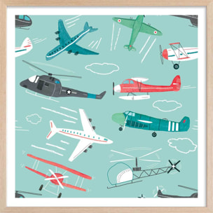 Affiche enfant avions à gogo Affiche + cadre en bois - Chêne
