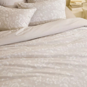Housse de couette pur coton lavé imprimé beige Souffle de ginkos naturel