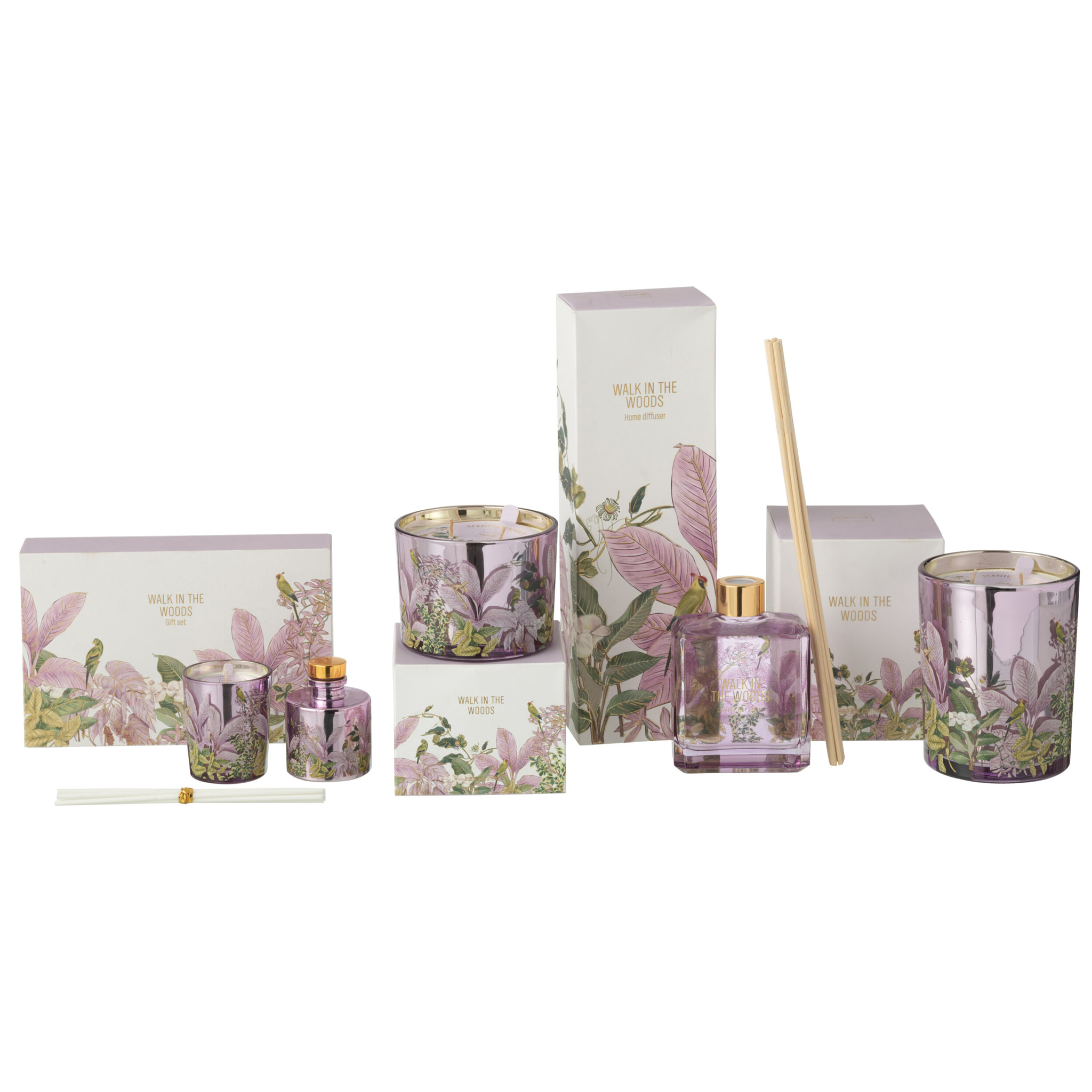 J-Line bougie parfumée + bâtonnets parfumés Walk In The Woods - rose - set cadeau