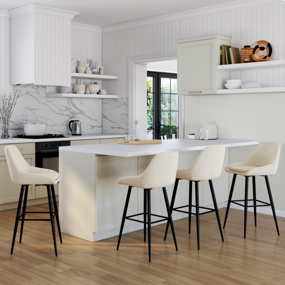 Tabourets de bar Olivia assise velours et pieds métal