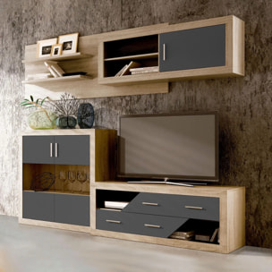 Salón modular con gran capacidad de almacenaje en cambria y grafito 240 cm Nuka V3 Cambria - Grafito
