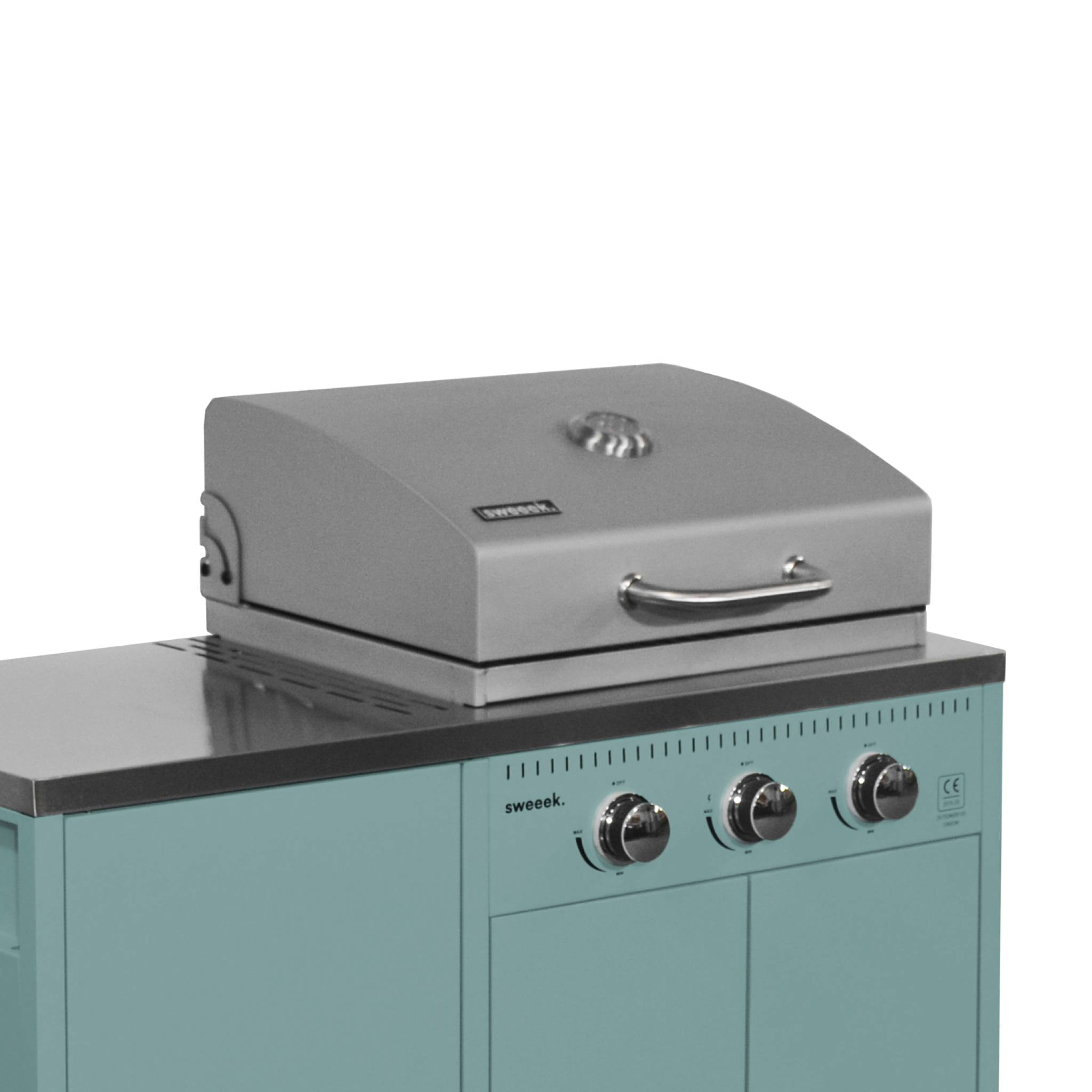 Barbecue gaz 3 brûleurs. bleu gris. 3 portes et 2 espaces de rangement