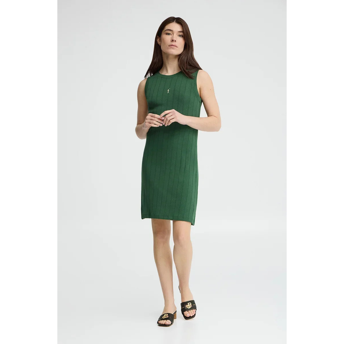 Vestido corto verde botella de canalé con logo Rigby Go