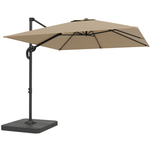 Parasol déporté inclinable rotatif - pied, dalles lestage inclus - alu kaki