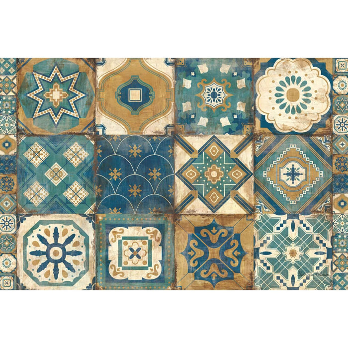 Tableau cuisine vintage tuiles marocaines bleues  Toile imprimée