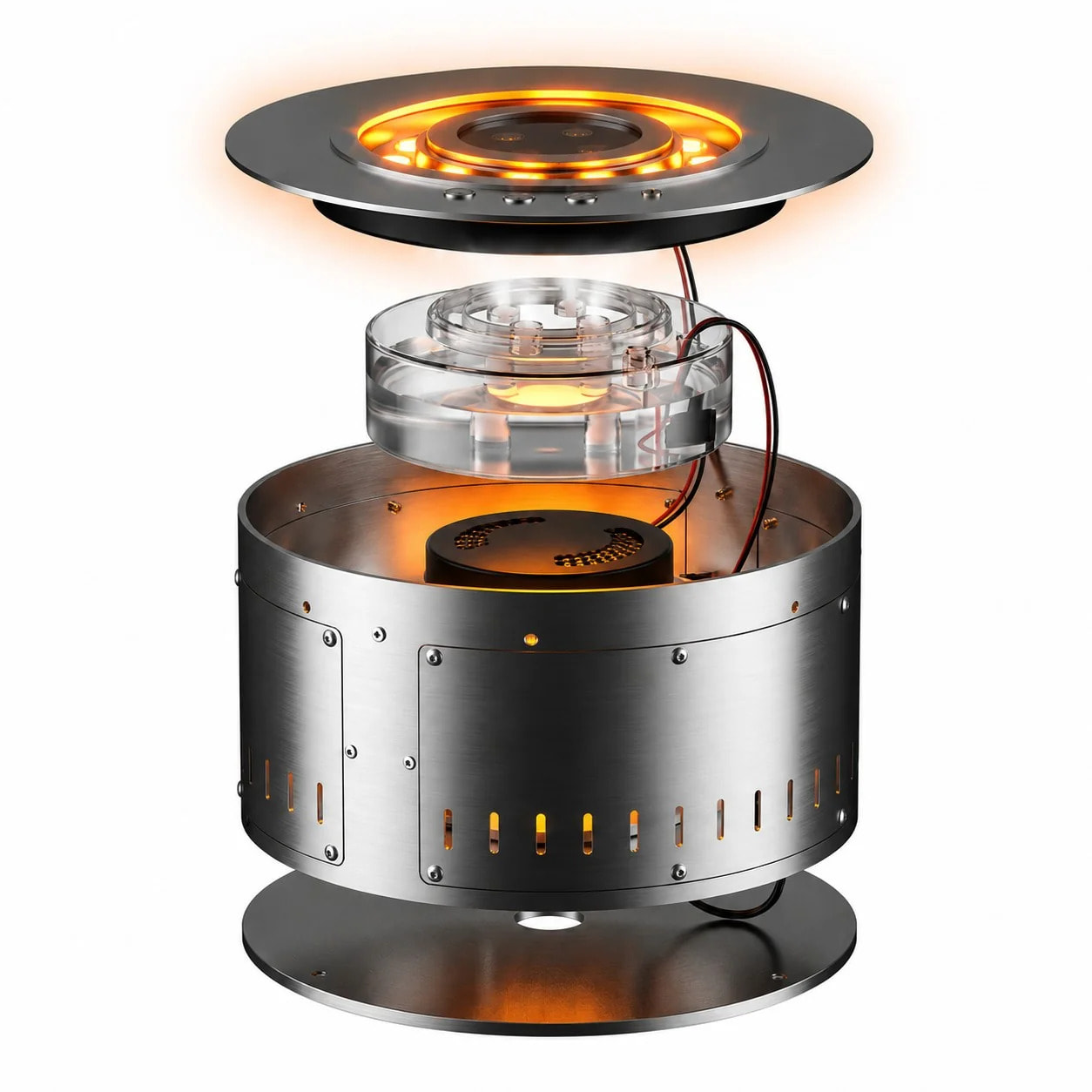 Round 3D 350 - Inserto Camino Decorativo ad Acqua Senza Calore Ø35x17 cm icon Effetto Fiamma a LED 3D