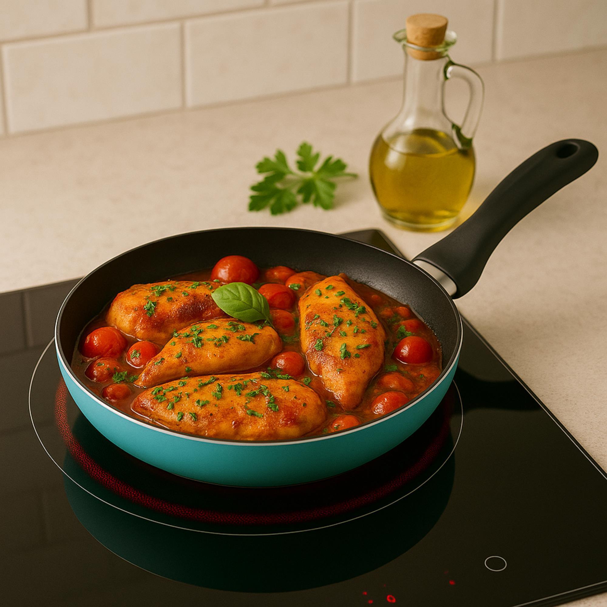 set de batería de cocina de 12pc en acero inoxidable + 3 sartenes ø16ø20ø24cm azul mate en aluminio prensado