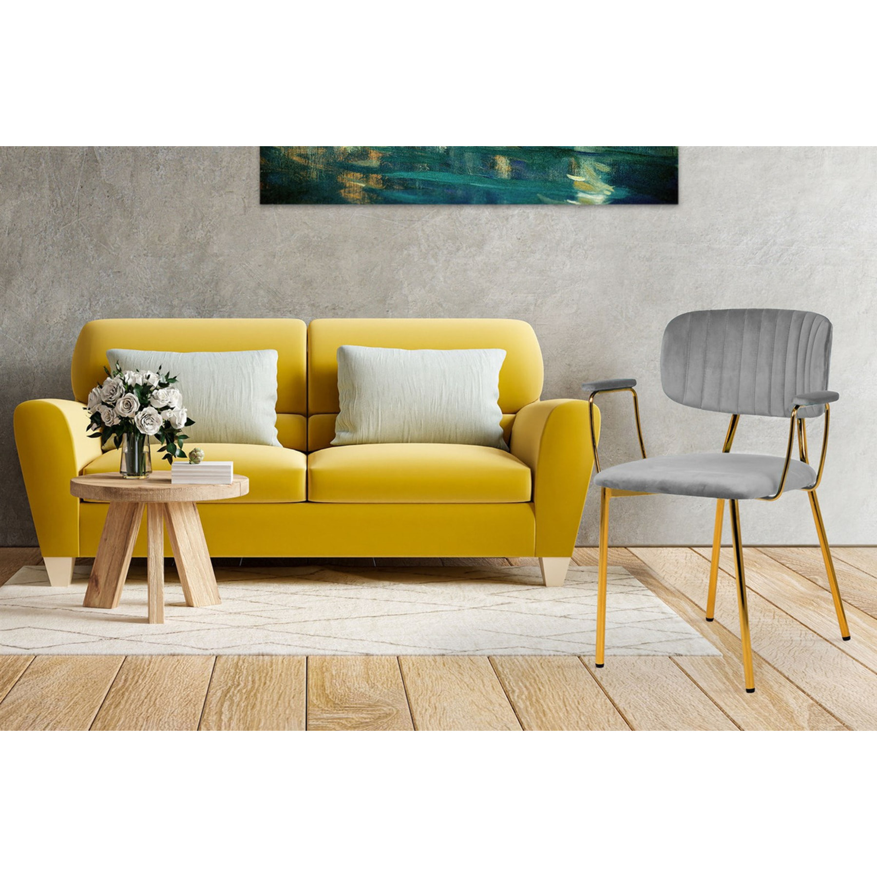 Set di 2 sedie Kian in velluto grigio e metallo dorato