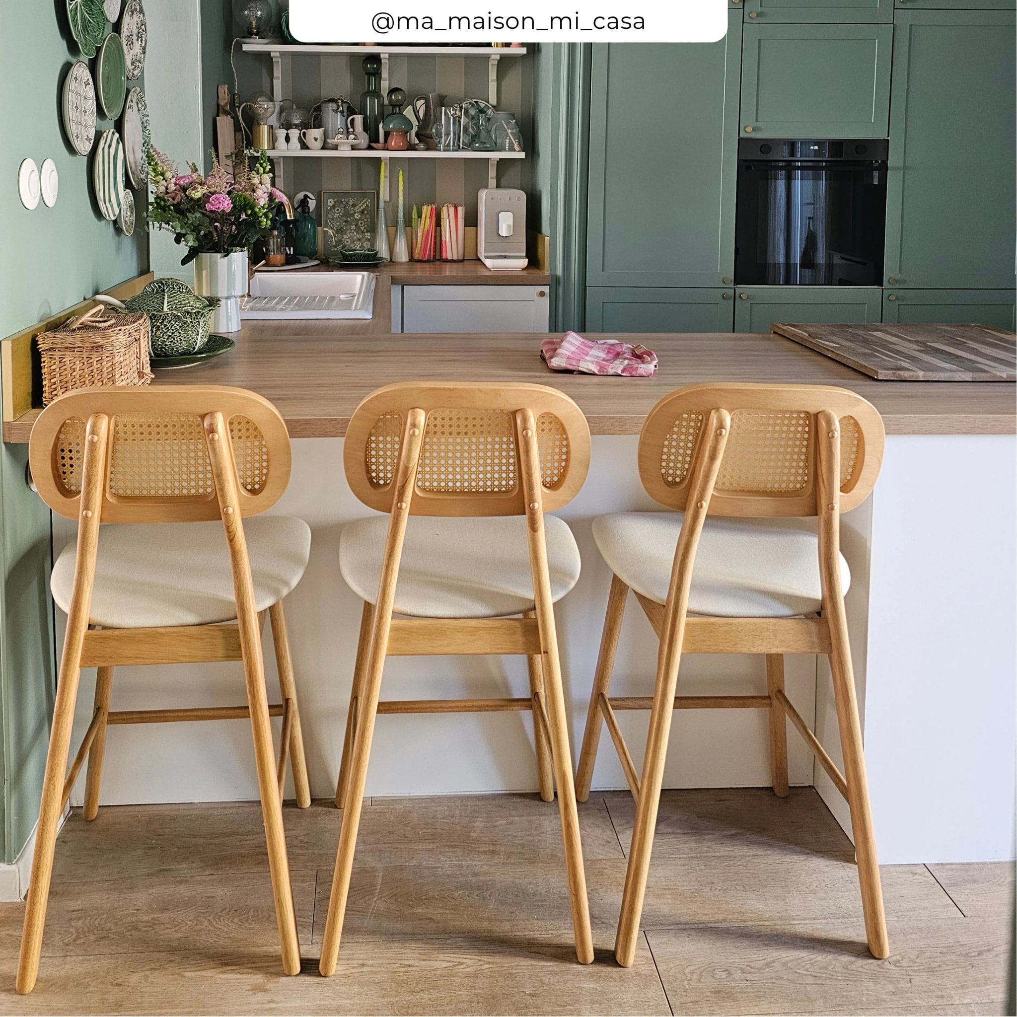 Lot de 2 chaises pour îlot central 64,5 cm en tissu beige - Maria