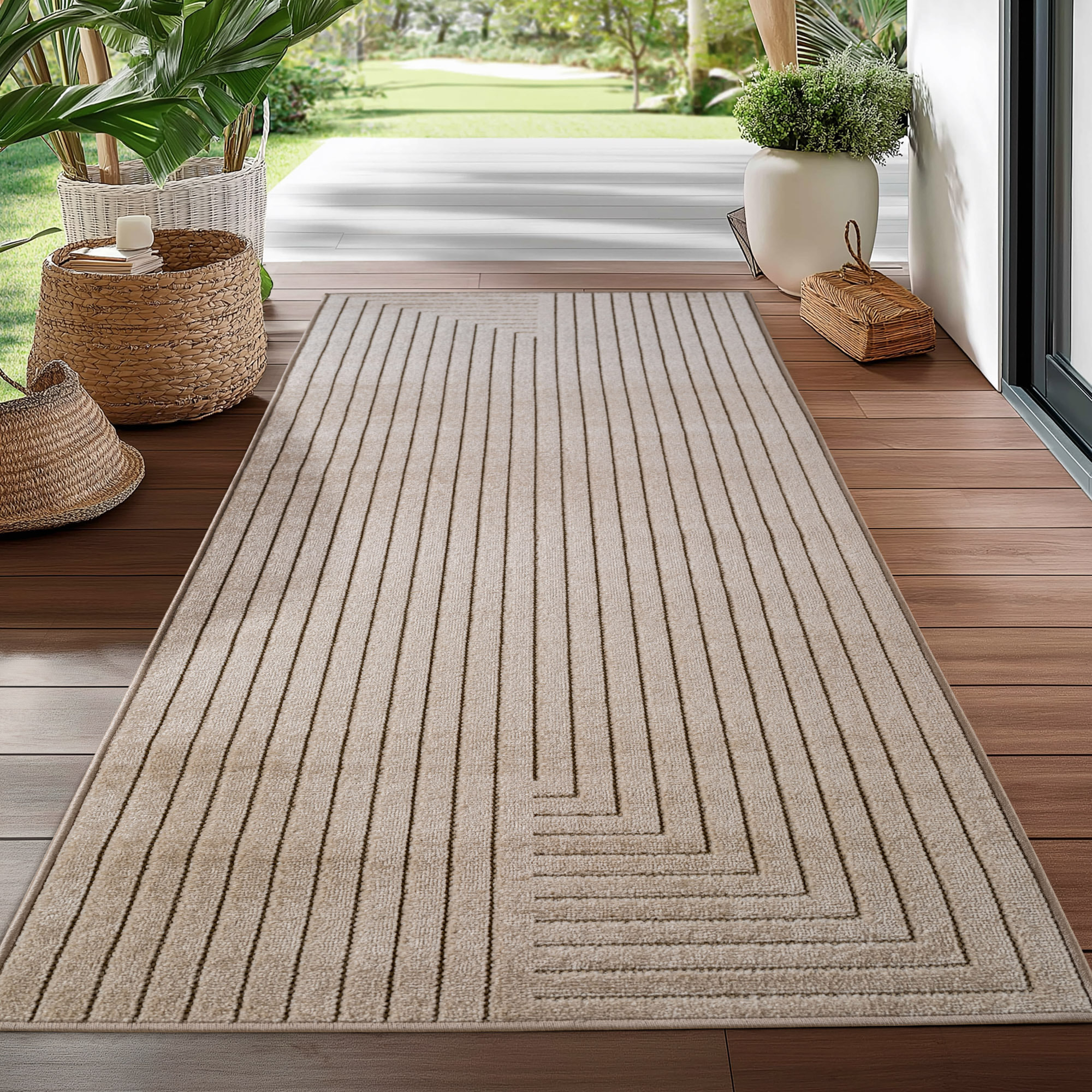 ALVORA - Tapis intérieur/extérieur beige à motif graphique