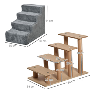 Escalera para Mascotas de 4 Peldaños Funda Extraíble y Lavable 60x35x44 cm Gris