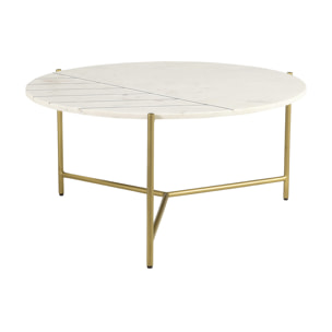 Table basse ronde design en marbre blanc et laiton D90 cm SILLON