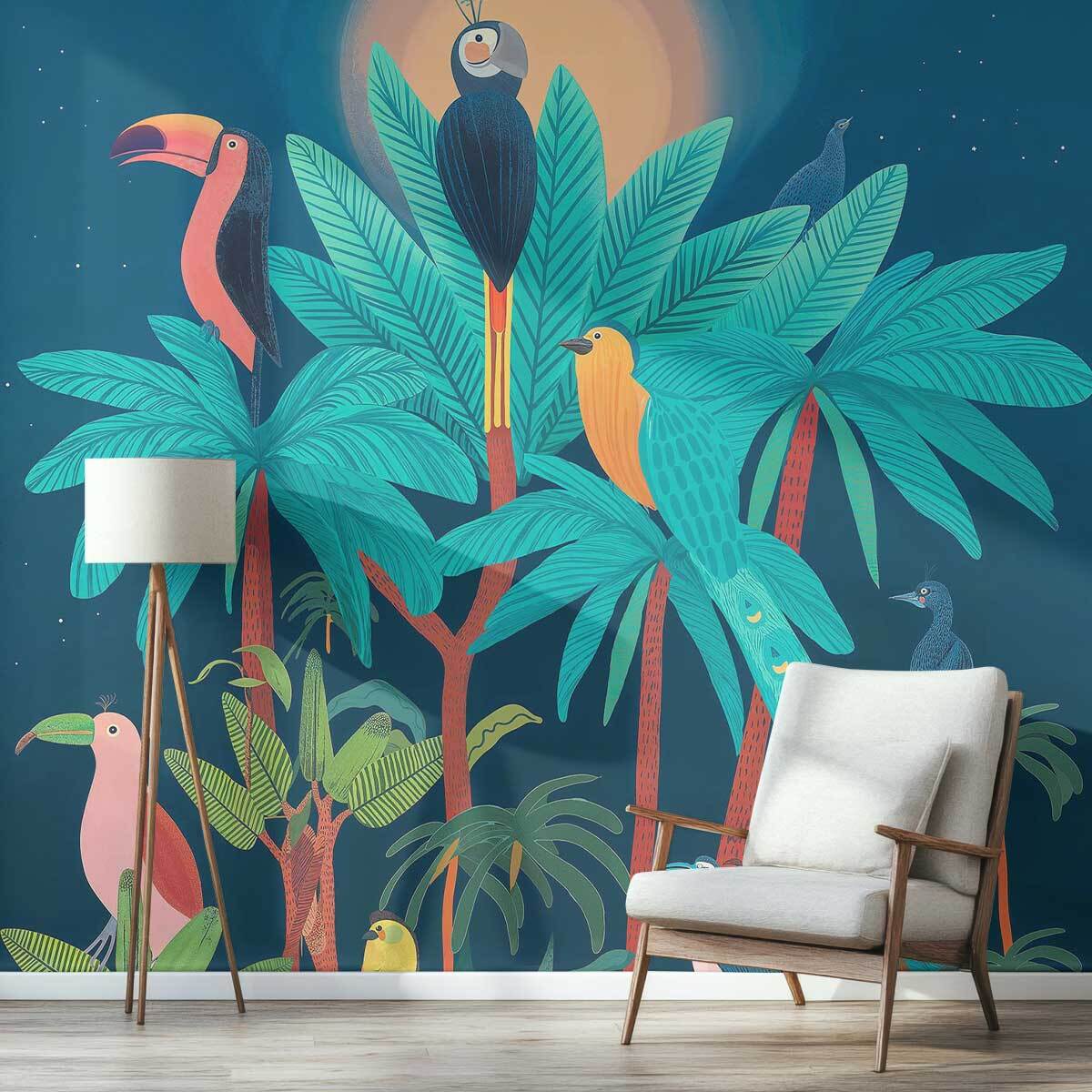 Papier peint  Oiseaux Tropicaux au Sommet Intissé