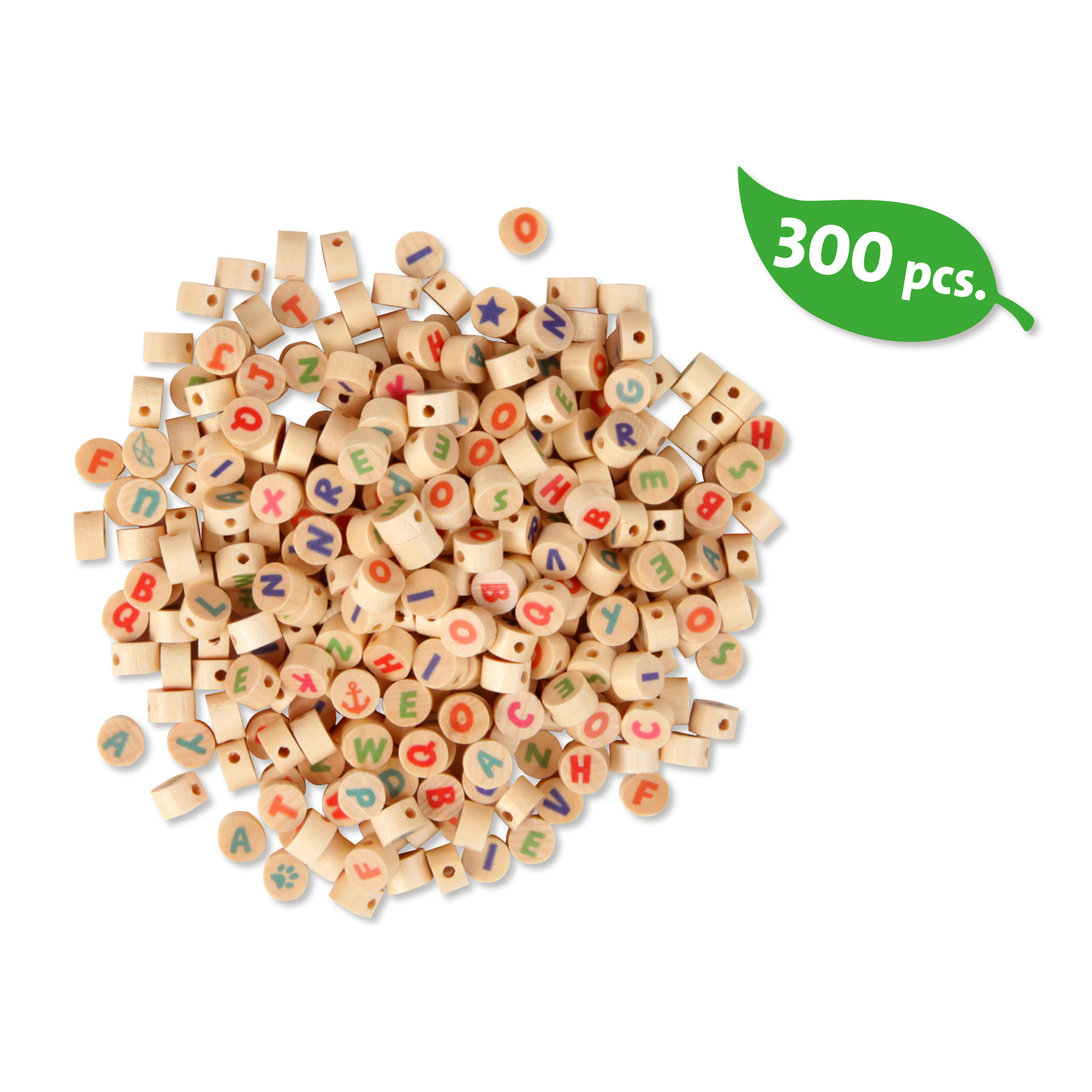 Perle in Legno cubi ABC multicolore, 300 pezzi