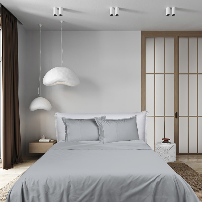 UNO CASA DESIGN Completo Lenzuola in Puro Cotone Garment Washed_No-Stiro_singolo_grigio-chiaro