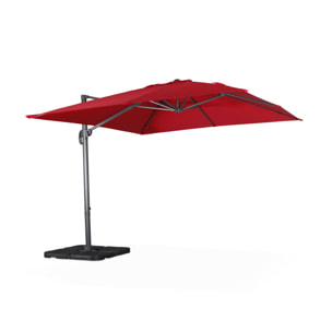 Parasol déporté carré 3x3m + lot de 4 dalles à lester 50x50cm FALGOS + BASE 50