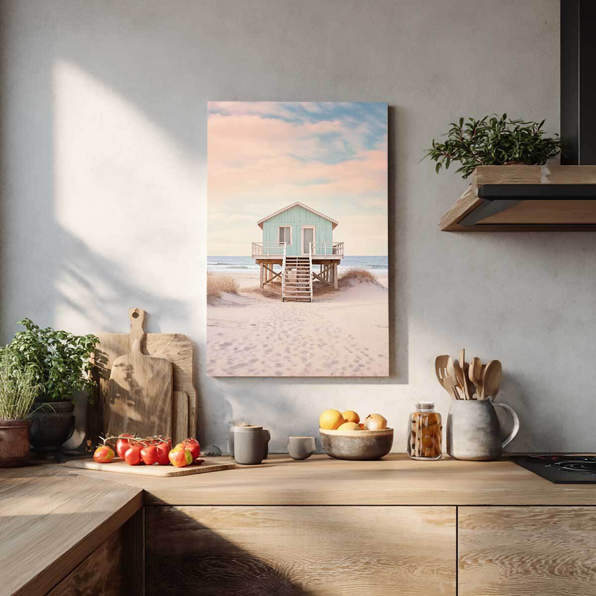 Tableau mer et plage Cabanon bleu pastel Tableau alu Dibond