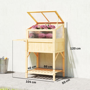 Carré potager sur pieds avec serre en bois naturel