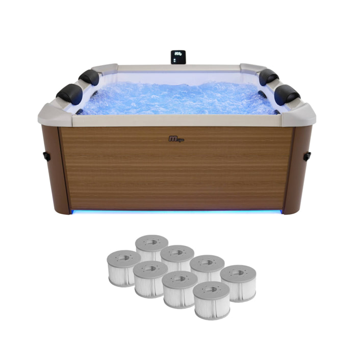 Spa rigide 6 places hydromassages. 4 coussins + 8 filtres. OSLO AMBER. beige. L 160 x P 160 x H 65 cm