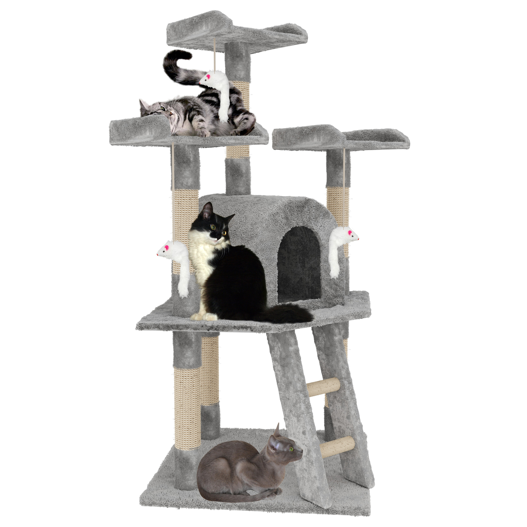 Tiragraffi Albero Palo Gioco Per Gatti Con Corda In Sisal Naturale Tira Graffi Giocattolo Cuccia Per Gatto Adulto Cucciolo Domestico 116 Cm Grigio