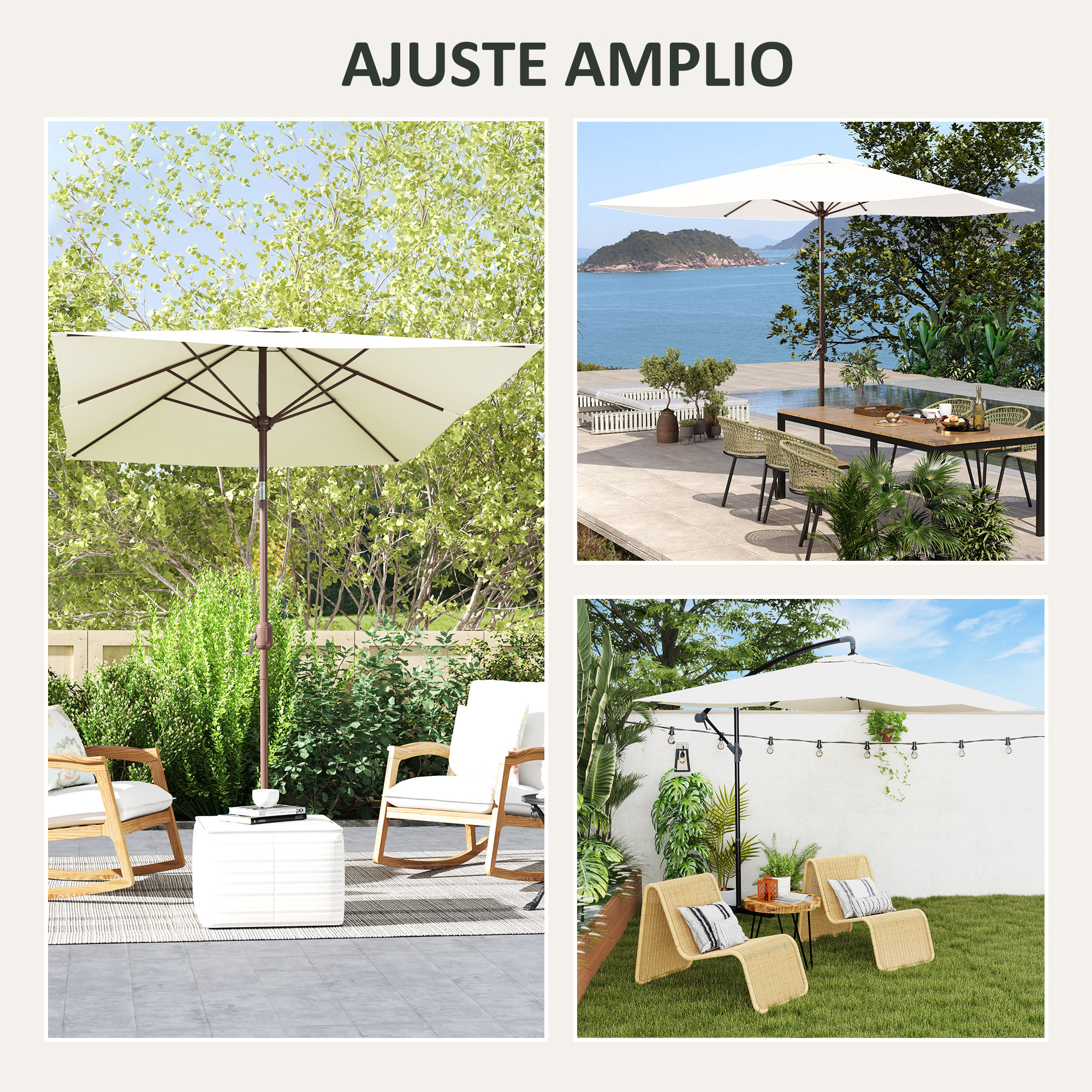 Toldo de Recambio de Sombrilla de 3x2 m Toldo de Repuesto para Sombrilla de Patio con Ventilación Superior Protección UV 50+ Cubierta de Repuesto para Parasol para Exteriores Beige