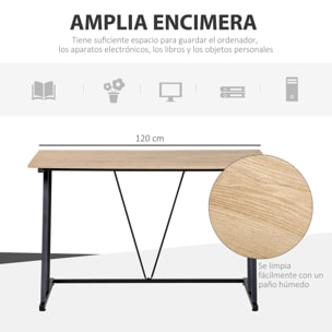 HOMCOM Escritorio Mesa de Ordenador 120x60x75 cm con Encimera de Madera y Patas de Metal Carga 30 kg Estilo Moderno para Oficina Estudio Dormitorio Natural y Negro