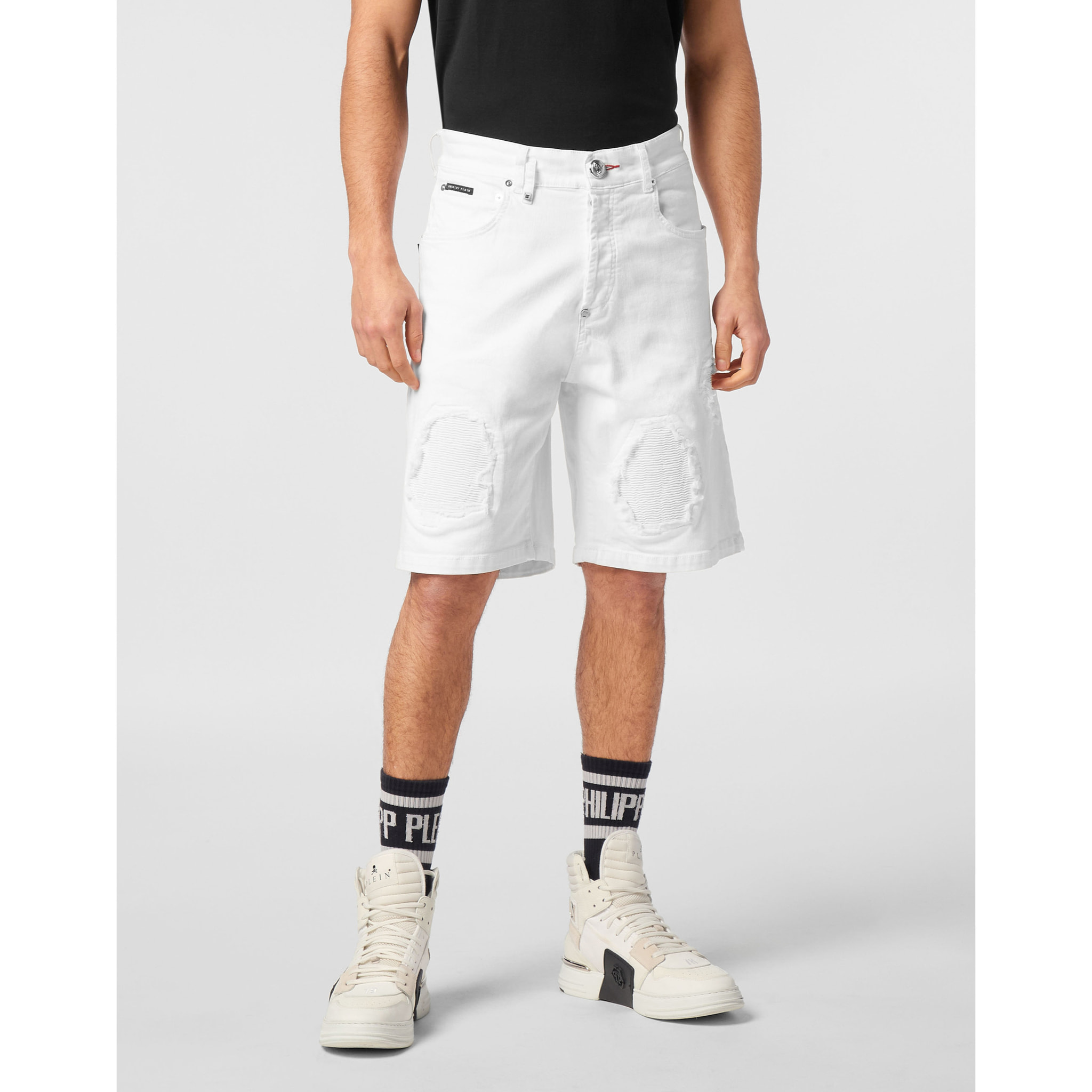 PHILIPP PLEIN DENIM SHORTS SKULL