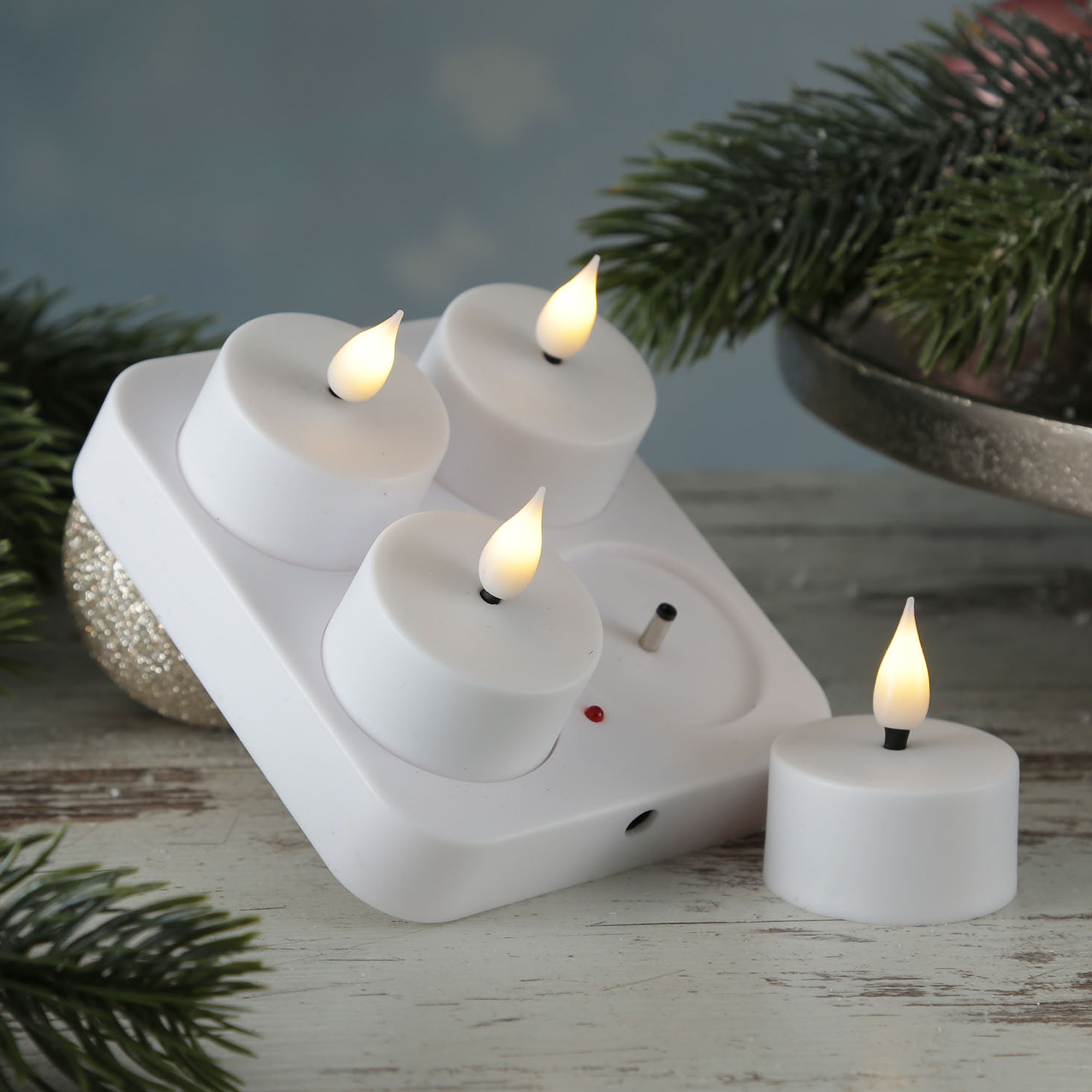 conjunto de 4 velas led parpadeantes con base de carga - luces cálidas y acogedoras para el hogar