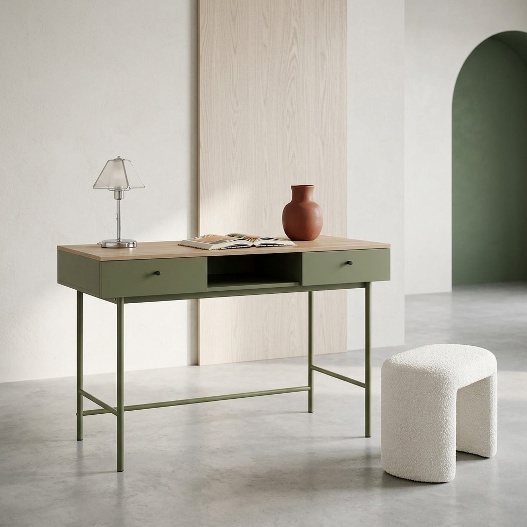 Bureau décor bois et fer 2 tiroirs 1 casier WILLIAM