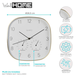 Well home reloj de pared marco dorado ø28,5x4cm