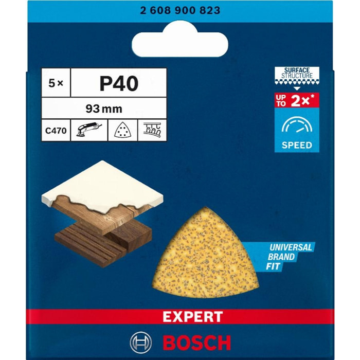 Feuille abrasive BOSCH EXPERT DELTA C470 - Grain 120 - 93 mm 5 pièces - 2608900827