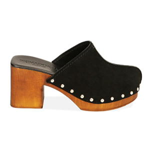Zuecos de ante negro, tacón de 7,5 cm