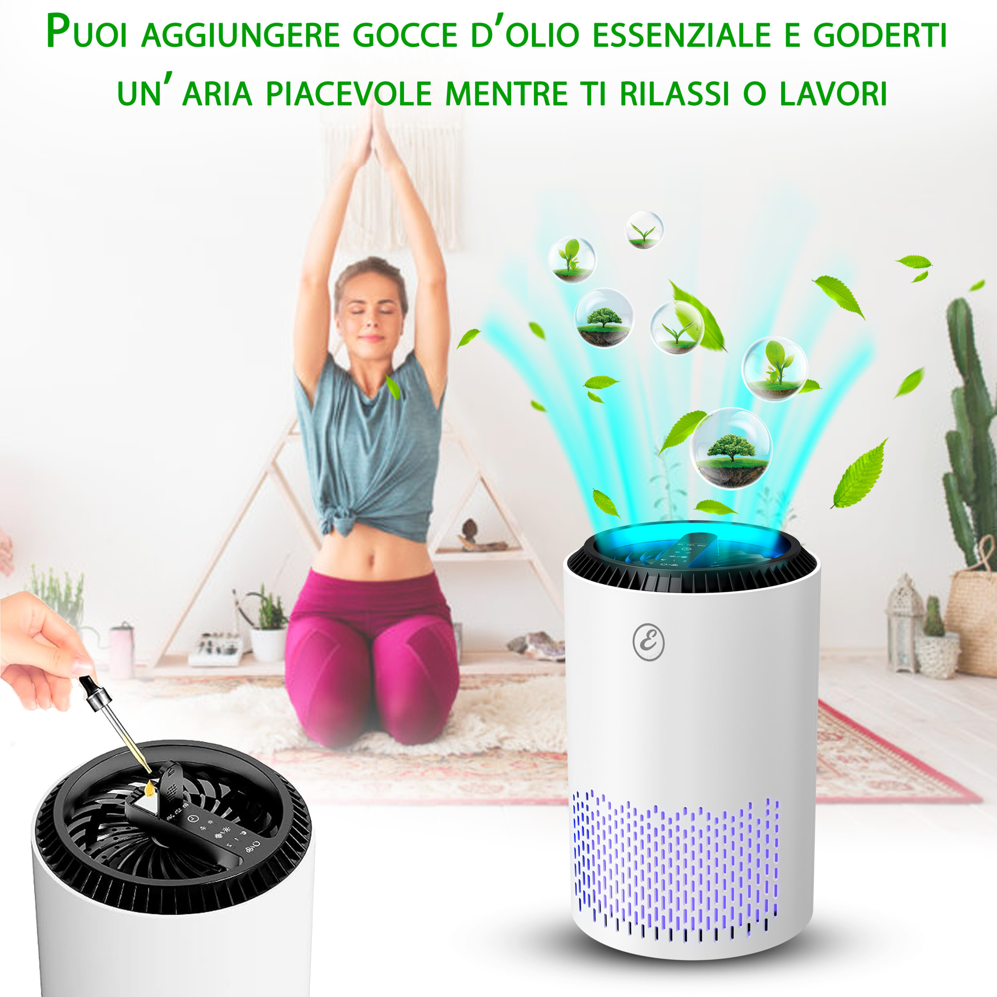 Purificatore Aria Portatile Air Purifier Filtro Hepa H13 22 Watt Elimina Odori Pollini Polvere Con Timer Camera Letto Soggiorno Bagno Ufficio 20 Mq