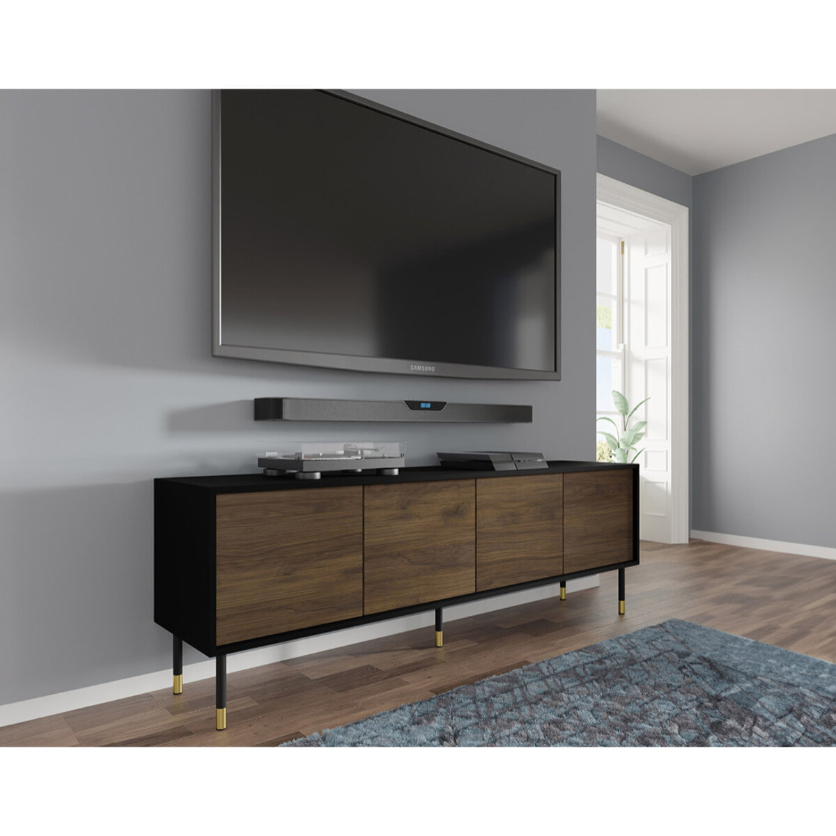 Novara - meuble tv - 4 portes - 180 cm - Noir / Bois