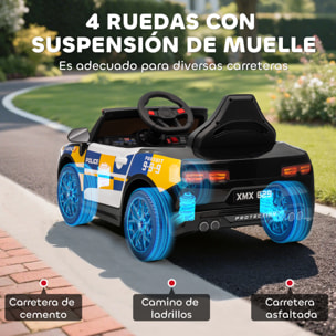 Coche Eléctrico para Niños de Policía, Coche de Batería para Niño de +3 Años 12V, con Mando a Distancia 2,4G, Luces, Sirena, Música, USB, Suspensión de Muelle, Multicolor