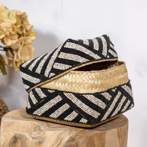 Boite en bambou ornée de perles 20cm BAO
