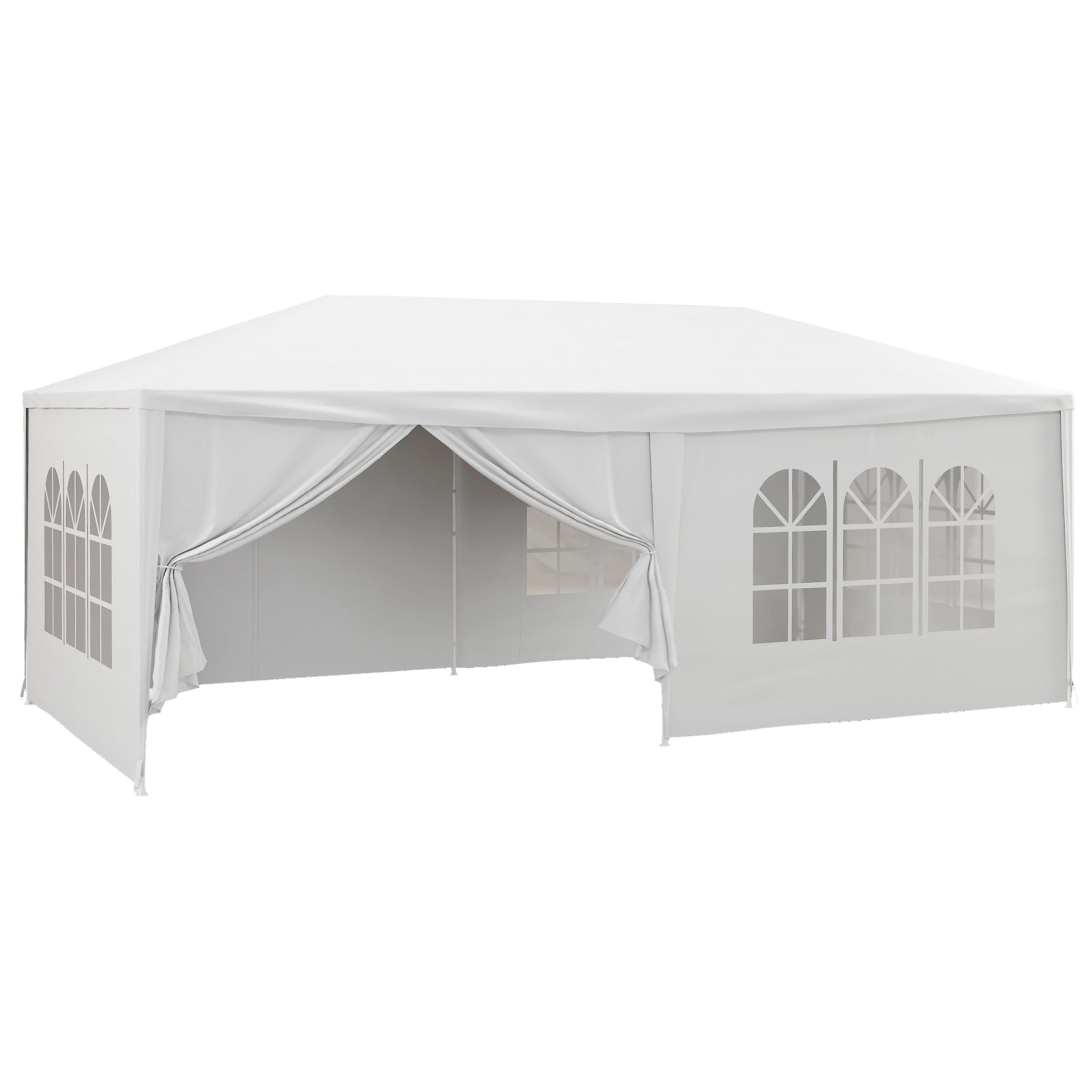 Outsunny Carpa de Jardín 6x3 m Cenador Desmontable de Exterior con 4 Ventanas 2 Puertas con Cremallera 6 Paredes Laterales e Impermeable Pabellón para Terraza Patio Playa Blanco